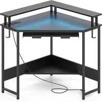 COSTWAY Eckschreibtisch, mit LED, Ladestation, Tastaturablage & Monitorständer
