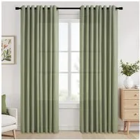 Topfinel Gardine Leinenoptik Gardinen mit Ösen Vorhänge für Wohnzimmer (2 St), Ösen, halbtransparent, vorhang halbtransparent Salbeigrün 140x225 Studie kinderzimmer Boho