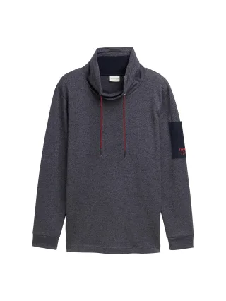 Tom Tailor - Snood Langarmshirt aus Baumwolle navy grey grindle structure - Gr. - S
