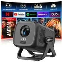 XGODY [1080P Native & Autofokus & 2026 Modell & Integrierte Apps] Mini Portabler Projektor (450 lm, 15000:1, 3840 x2160 px, 150-Zoll-Display, Smart Tragbarer Projektor, Android 14 beamer ständer)