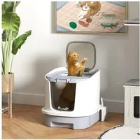 PawHut Katzentoilette Katzenklo mit Deckel Obenliegender Eingang Schaufel Tablett, für Katzen bis 4,5 kg, 40,5 x 52,5 x 42,5 cm, Grau