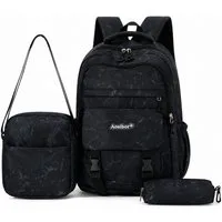 Fyrove Schulrucksack Rucksack Set 3-teilig mit Umhängetasche und Mäppchen (mit geräumigem Schulrucksack, passender Umhängetasche und Mäppchen), ideal für Schule, Studium, Freizeit und Reisen
