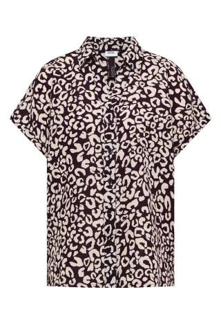 CECIL - Hemdbluse mit Leo-Print aus Leinenmix rich burgundy - Gr. - L