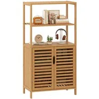 COSTWAY Bücherregal, Bambus mit Lamellentüren, Vorratsschrank 60x33x116cm