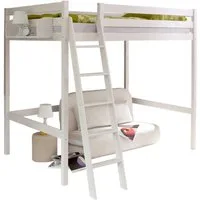 Ticaa Hochbett Hochbett Matthias 140 x 200 Kiefer weiss Weiß lackiert (Holzmaserung sichtbar)