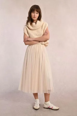 molly bracken - Langer Faltenrock aus Tüll beige - Gr. - XS