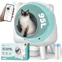 AmiCura Katzenecktoilette 2026 katzenklo selbstreinigend 95L/12 selbstreinigende katzentoilette, XXL Katzenklo 95L+12L, 50 dB leise, sicher für mehrere Katzen