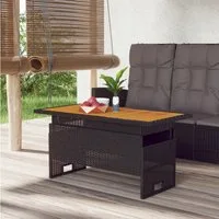 furnicato Gartentisch mit höhenverstellbarer Echtholzplatte 100x50x43/63 cm (1-St), Wetterfester Outdoor-Tisch mit PE-Rattan und stabilem Stahlgestell