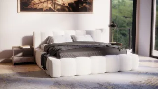 Polsterbett Doppelbett Bett LIZETH 180x200cm in Stoff Perfect Harmony Creme