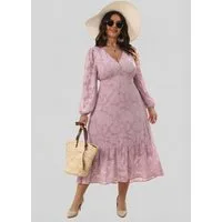 Cupshe Strandkleid Plus Size Blasenärmel Kleid Dreidimensionaler Rundumdruck