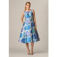 Adrianna Papell Abendkleid Jacquard Tea Length Dress Leuchtendes Jacquard-Kleid in Fit-and-Flare-Form