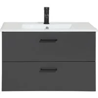 welltime Waschtisch Trento Badezimmerschrank mit Becken, Badmöbel in Breite 80 cm, Waschplatz mit 2 Schubladen, Badschrank