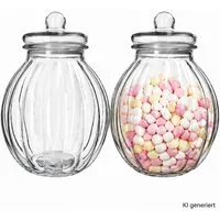 MamboCat Vorratsglas 2er Set Vintage Bonbonglas Glasdosen mit Deckel Vorratsglas Kekse, Glas