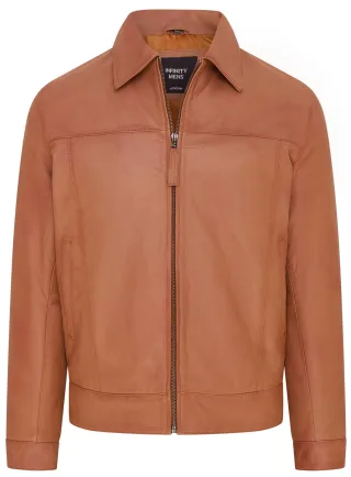 Hellbraune Retro-Klassiker-Harrington-Bikerjacke aus Leder für Herren - Drammen
