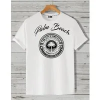 RMK T-Shirt Herren Shirt Basic Rundhals mit Bedruckung Palme Palm Beach aus Baumwolle