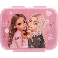 Depesche Schmuckset Brotdose mit Model Motiv und 3 Fächern, Rosa, Klapp-Deckel, Bunte Batches, ideal für Schule und Freizeit