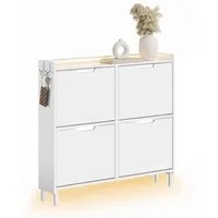 SoBuy Schuhschrank FSR100, Schuhschrank schmal, Schuhregal Schuhkipper Flurschrank, Licht Schuhschrank hängend, mit Sensorlicht, 4 Klappen, Schuhaufbewahrung