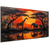 DARO Design Leinwandbild Modern Abstrakt Wandbilder XXL Wandbild Wand Deko Leinwand Bilder, (Sonnenuntergang Savanne - Bild groß Wohnzimmer Schlafzimmer Küche Esszimmer Einteilig Querformat Fotodruck Leinwände Wanddeko Abstrakte Kunst Boho), 30x20cm