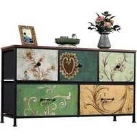 FUROKOY Kommode Stauraumschrank,Schrank Schlafzimmer,Metallrahmen,Retro Stil, Blumenmuster,5 Schubladen