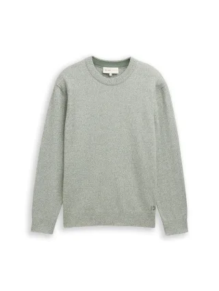 Denim Tom Tailor - Basic Strickpullover aus Baumwolle olive white mouline - Gr. - XL