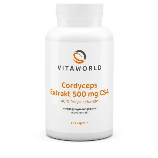 Vitaworld Cordyceps Extrakt 500 mg CS4 | 100 Kapseln | 40% Polysaccharide | Chinesischer Raupenpilz | vegan