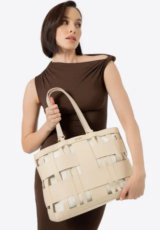 Wittchen Damen-Shopper-Tasche aus gewebtem Kunstleder, Beige