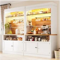 Flieks Küchenbuffet mit LED-Beleuchtung, Gläserhalter und Ablagen (Set, 2-St., 107x43x184 cm) Hochschrank Küchenschrank Buffetschrank mit Stauraum Weiß