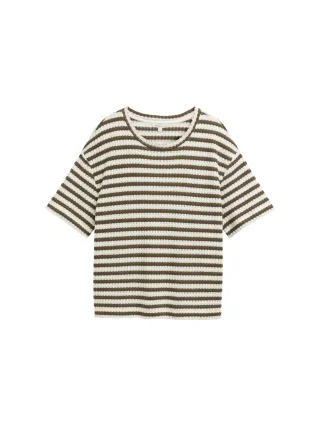 Denim Tom Tailor - Boxy Fit Sweatshirt mit Streifenmuster olive white stripe - Gr. - L