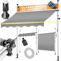 KESSER Klemmmarkise mit Handkurbel & LED, 150x180cm Balkonmarkise ohne Bohren UV-Beständig (Markise + solarbetriebene LED Lichterkette, höhenverstellbar 176-305cm) Sicht- & Sonnenschutz für Balkon Terrasse & Garten, wasserabweisend