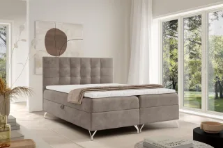 Boxspringbett Schlafzimmerbett CANDELA PREMIUM 200x200cm Stoff Coral Beige