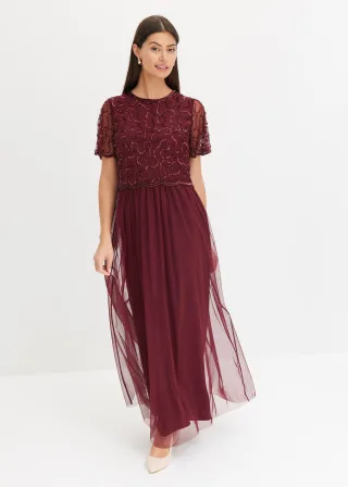 bonprix Maxikleid aus feinem Tüll mit Paillettenstickerei, rot, Gr.46, Elegant und feminin: Abendkleid aus feinem Tüll mit Paillettenstickerei im Oberteil. Der-Muschel-Saum im Oberteil und an Ärmel verleihen dem Kleid eine besondere Eleganz.