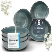 PURE LIVING INTERIOR DESIGN Geschirr-Set Pure Living Müslischale 6er 16cm »Rustic«, Steingut, Rauchblau, 6 Personen, Steingut, Authentischer Landhausstil, Reaktive Glasur – jedes Stück ein Unikat,…
