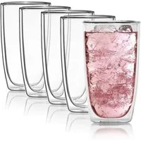Dimono Latte-Macchiato-Tasse Doppelwandiges Trinkglas 450ml – Latte-Macchiatogläser Borosilikat Set, 4-tlg., Borosilikat-Glas, Wasser- Longdrink- & Cocktailgläser