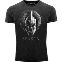Neverless Print-Shirt Herren Vintage Shirt Aufdruck Sparta Helm Krieger Warrior Printshirt mit Print