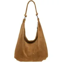 Caspar Schultertasche Damen Vintage Leder Tasche Hobo Bag - CLASSIC LINE - Modell No.617, 100% italienisches Veloursleder, samtig weich, angenehmer Tragekomfort