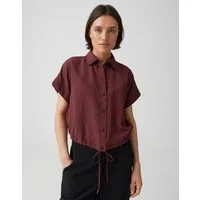 OPUS Kurzarmbluse mit Streifen und Tunnelzug Lässiger Look mit moderner O-Form