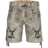 PAULGOS Trachtenhose Herren Lederhose Kurz mit Trägern 100% Echtleder - HK4 ANTIK