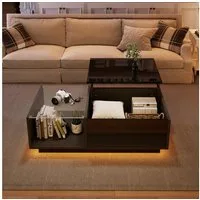 Merax Couchtisch höhenverstellbar Sofatisch mit Hebefunktion und Stauraum (1-St., 100x50x (33-46.5) cm), Beistelltisch Wohnzimmertisch mit Hochglanz-Oberfläche und LED