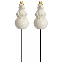 finehomegarden Gartenstecker Frosch Keramik auf Kugel creme 2erSet Gartenstecker + Stab ca. 60cm (Set, 2-St., 2tlg) Wetterfest Dekoration für Garten & Blumentopf Stecker