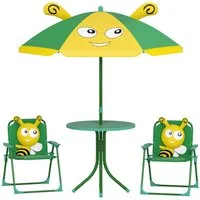 AIYAPLAY Garten-Kindersitzgruppe mit höhenverstellbarem Sonnenschirm, (Kindertisch mit 2 Klappstühlen, 4-tlg., Kindersitzgarnitur), für Kinder 2-5 Jahre, für Garten, Hinterhof, Terrasse
