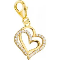 Goldene Hufeisen Charm Herz Zirkonia Herz Charm 925 Sterling-Silber Anhänger für Armband, 24K Gelbgold vergoldet