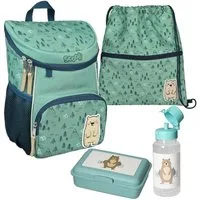 Scooli Kinderrucksack Mini-Me BOBBY BÄR (Set, inkl. Turnbeutel, Brotdose und Trinkflasche), Rucksack Set in Türkis Blau mit süßem Teddy für Jungen und Mädchen