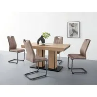 HELA Essgruppe Tisch ausziehbar 140 -220 cm, (Set, 5-tlg), Belastbarkeit 140 KG, bequem gepolstert mit Griff