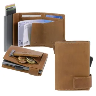 Kartenschieber Portemonnaie Herren Leder 7x9cm mit Münzfach "SW1" cognacbraun Secwal