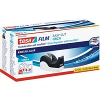 tesa Klebeband EASY CUT ORCA Abroller mit tesafilm (Kombi-Set, 1-St) Klebefilmabroller inkl. 1 Rolle tesafilm kristall-klar - schwarz-weiß