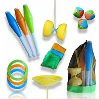alldoro Spiel Jonglier-Set für Kinder & Anfänger, 16 Teile im Rucksack, Jonglierbälle, Diabolo, Tücher, Ringe, Keulen und Jonglierteller