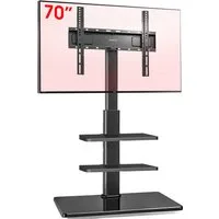 AOKCOS TV-Ständer Fernsehhalterung mit 2 Ablagen, 32-70 Zoll, (bis 70 Zoll, höhenverstellbar, ±30° schwenkabr, neigbar zwischen -2° und +10)