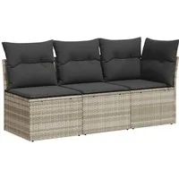vidaXL Loungesofa Gartensofa mit Kissen 3-Sitzer Hellgrau Poly Rattan, 1 Teile
