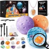 POPOLIC Experimentierkasten Edelsteine für Kinder - Ausgrabungsset für Kinder ab 6 7 8 9 10 Jahre, (1-tlg., 15 Natürliche Edelsteine und Kristalle, Experimente für ab 6), Mond Schatzsuche Spielzeug, Geschenk für Jungen Mädchen
