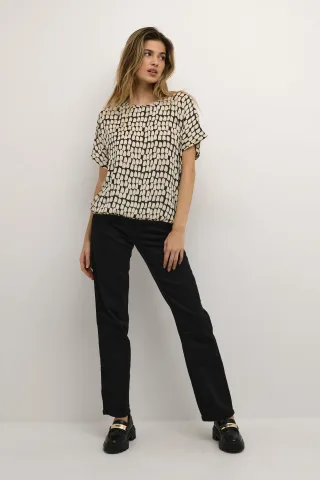 Kurzarm-Bluse Relaxed fit Black_Sand Graphic Dot black